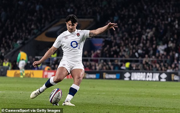 LONDON, ENGLAND - MARCH 9: Marcus Smith of England converts a Ben Earl try during the Guinness Six Nations 2024 match between England and Ireland at Twickenham Stadium on March 9, 2024 in London, England.(Photo by Andrew Kearns - CameraSport via Getty Images)