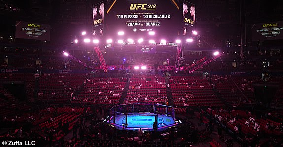 SYDNEY, AUSTRALIA - FEBRUARY 09: A general view of the Octagon prior to the UFC 312 event at Qudos Bank Arena on February 09, 2025 in Sydney, Australia.  (Photo by Jeff Bottari/Zuffa LLC)