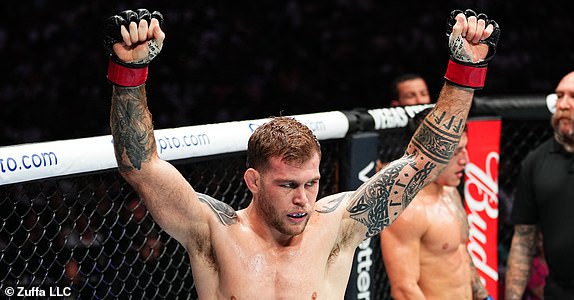 SYDNEY, AUSTRALIA - FEBRUARY 09: Jake Matthews of Australia reacts after a welterweight fight against Francisco Prado of Argentina during the UFC 312 event at Qudos Bank Arena on February 09, 2025 in Sydney, Australia.  (Photo by Jeff Bottari/Zuffa LLC)