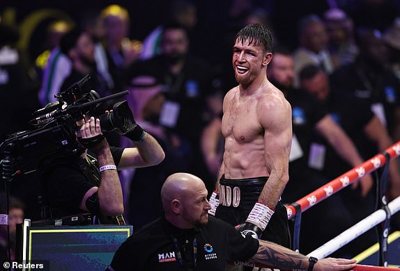 Boxing - Light Heavy Championship - Artur Beterbiev v Dmitrii Bivol - anb Arena, Riyadh, Saudi Arabia - February 22, 2025 Callum Smith reacts at the end of his fight against Joshua Buatsi REUTERS/Hamad I Mohammed