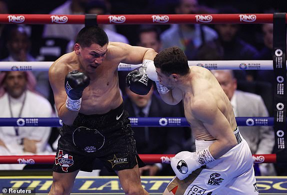 Boxing - Vergil Ortiz Jr v Israil Madrimov - anb Arena, Riyadh, Saudi Arabia - February 22, 2025 Vergil Ortiz Jr in action during his fight with Israil Madrimov REUTERS/Hamad I Mohammed