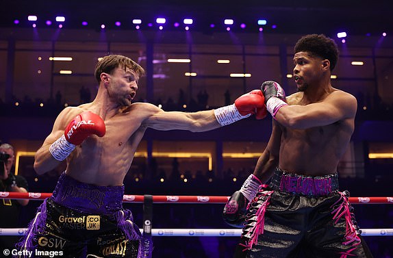 RIYADH, SAUDI ARABIA - FEBRUARY 22: Shakur Stevenson dodges a punch from Josh Padley during the WBC World Lightweight Title fight between Shakur Stevenson and Josh Padley as part of Beterbiev v Bivol 2: The Last Crescendo at Kingdom Arena on February 22, 2025 in Riyadh, Saudi Arabia. (Photo by Richard Pelham/Getty Images)