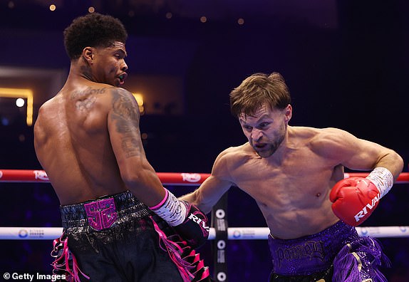 RIYADH, SAUDI ARABIA - FEBRUARY 22: Shakur Stevenson dodges a punch from Josh Padley during the WBC World Lightweight Title fight between Shakur Stevenson and Josh Padley as part of Beterbiev v Bivol 2: The Last Crescendo at Kingdom Arena on February 22, 2025 in Riyadh, Saudi Arabia. (Photo by Richard Pelham/Getty Images)