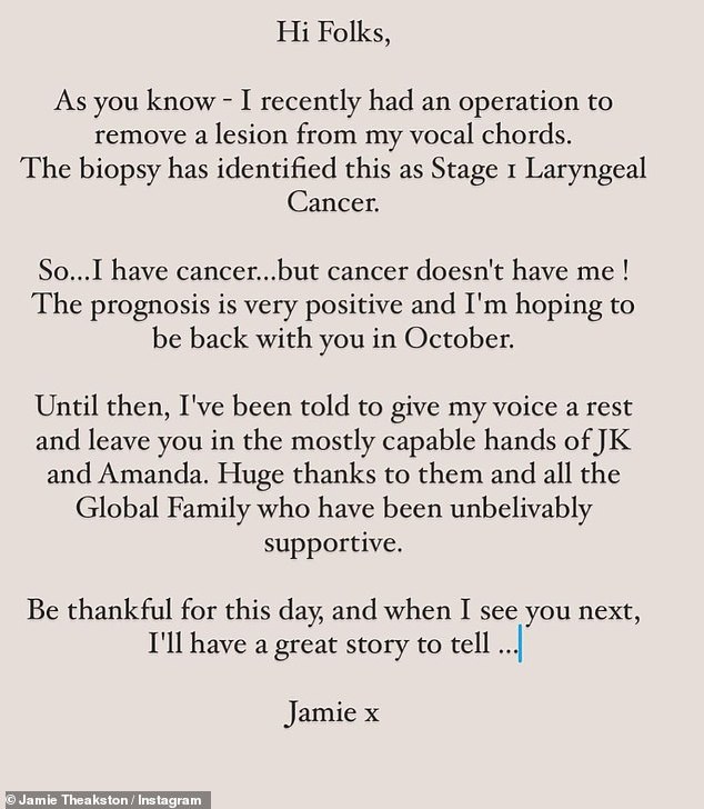 Jamie je šokirao obožavatelje svojom dijagnozom u Instagram postu prošle godine