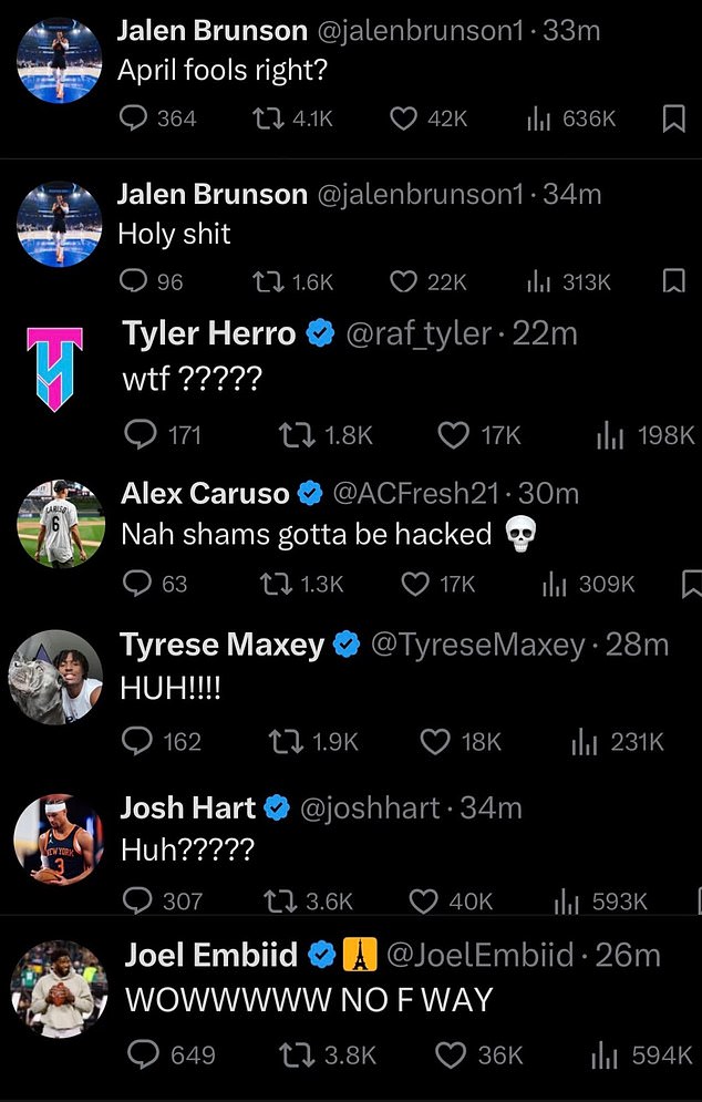 Jalen Brunson, Tyrese Maxey i Joel Embiid bili su među onima koji su reagirali na društvenim medijima