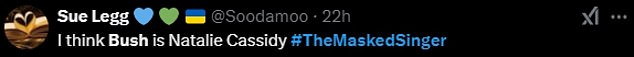 Uvjereni da su razotkrili zvijezdu, navijači su rekli na X, nekada Twitter: 'Zašto nitko ne kaže da je Bush Natalie Cassidy?! Tako je očito '