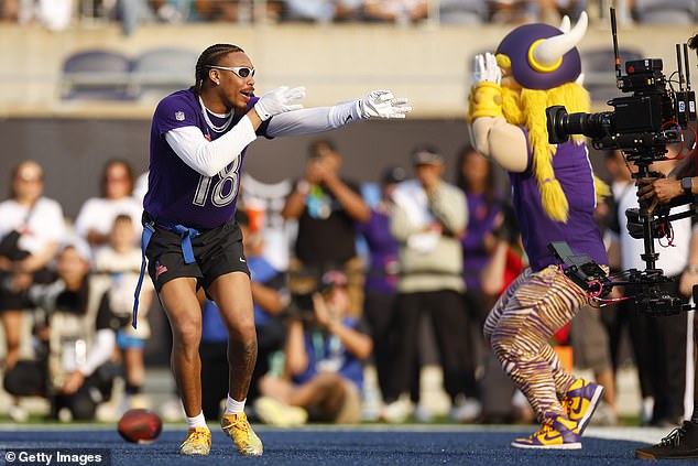 Zvijezda Minnesota Vikings Justin Jefferson slavi nakon što je postigao touchdown za NFC
