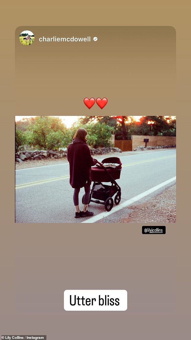 Zvijezda Emily u Parizu odvela se na Instagram kako bi ponovno objavila fotografiju s Charliejevog računa, gdje je viđena kako uživa u šetnji sa svojim bebom u kolica