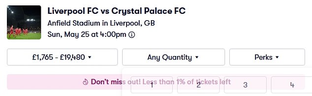 Ulaznice za Liverpool vs Crystal Palace u svibnju se mogu kupiti za između 1.765 do 19.480 funti