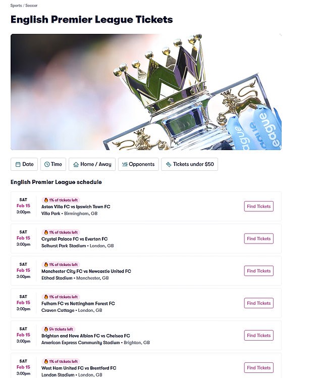 Živo sjedala omogućava korisnicima koji se temelje na stranim ulaznicama da preprodaju ulaznice na nekoliko igara Premier lige