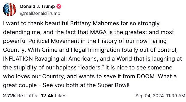 Trump je u rujnu zahvalio Brittany na odluci da dvaput dodirne gumb 