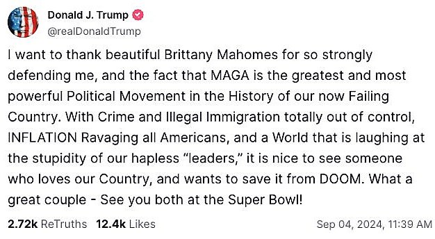 Trump je u rujnu zahvalio Brittany na odluci da dvaput dodirne gumb 