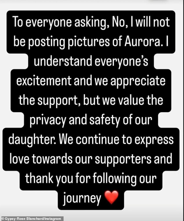 Moje vrijeme da stanem autor prethodno je napisalo 5. siječnja da, iako 'razumije svačije uzbuđenje i cijenimo podršku' oni 'cijene privatnost i sigurnost naše kćeri' više