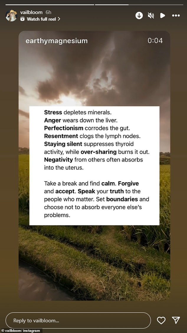 Vail je u srijedu nagovijestio otkucaj objavivši kriptični citat svojoj priči o stresu, bijesu i negativnosti