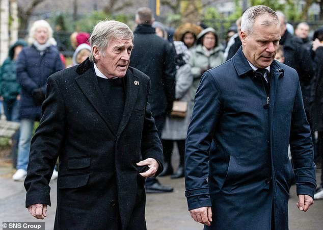 Sir Kenny Dalglish arrives at Denis Law's funeral at Manchester Cathedral on Tuesday