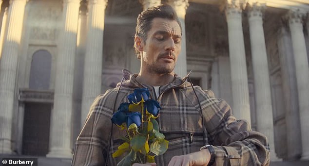 Mučniji filmski model David Gabndy, koji baca svoj plavi buket ruža nakon što je ustao na sastanku