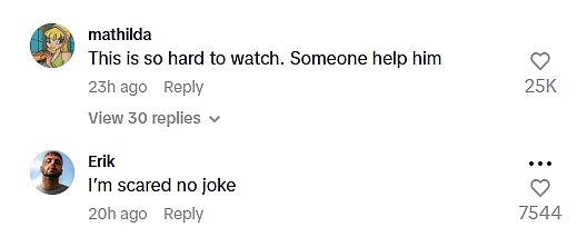Krenuvši prema komentarima, navijači su podijelili svoju zabrinutost dok su se napisali: 'Ovo je tako teško gledati. Netko mu pomaže '