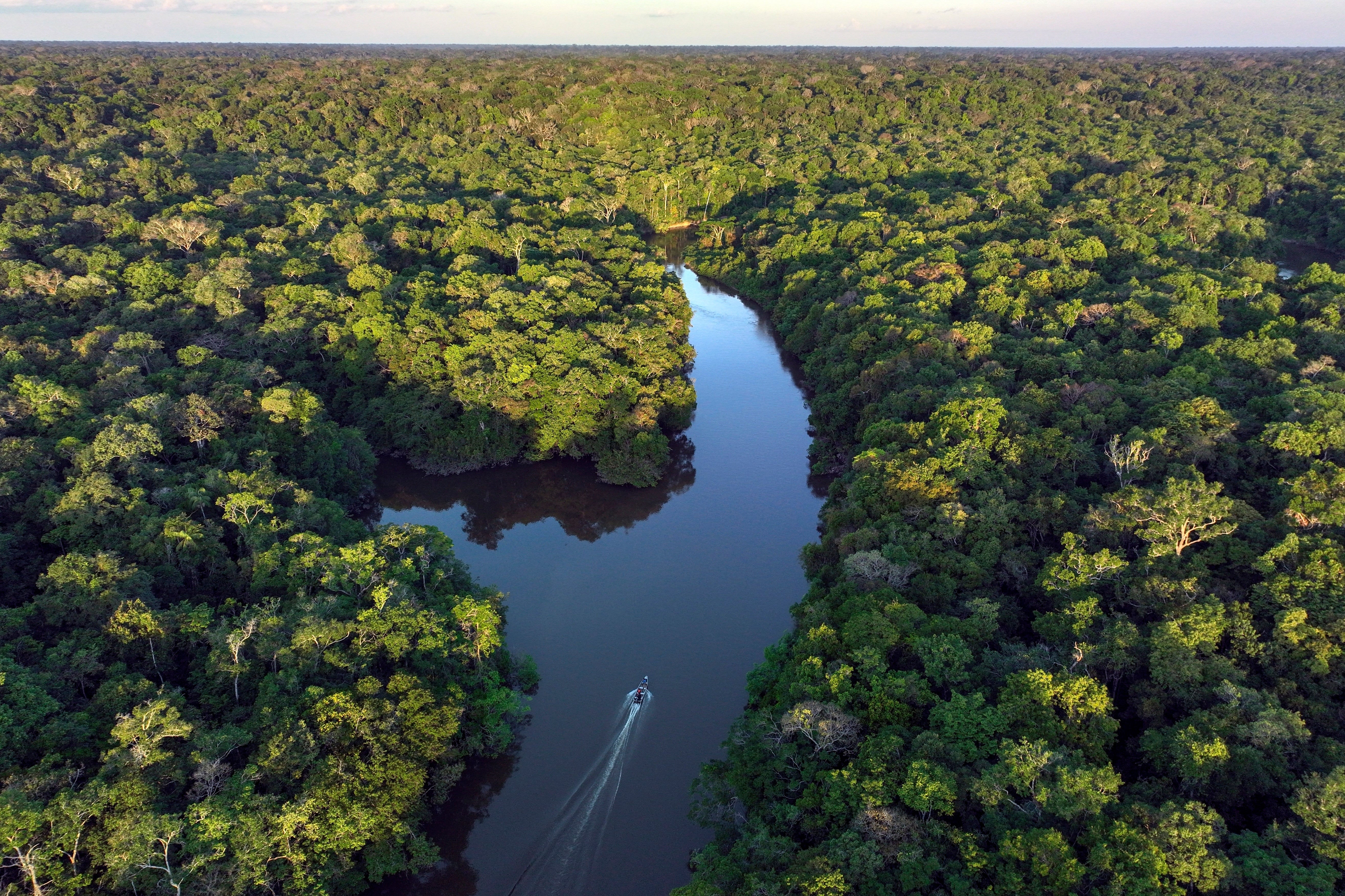 Članovi plemena Juma pilotiraju čamac na rijeci Assua na njihovom teritoriju u blizini Canutama, država Amazonas, Brazil