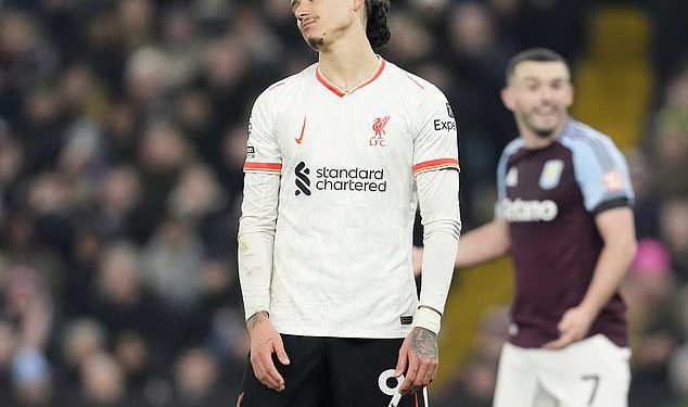 Liverpoolovi navijači nakon što je Darwin Nunez propustio otvoreni gol protiv Aston Villa, dok Reds spuštaju dva ključna boda u utrci u naslovu Premier lige
