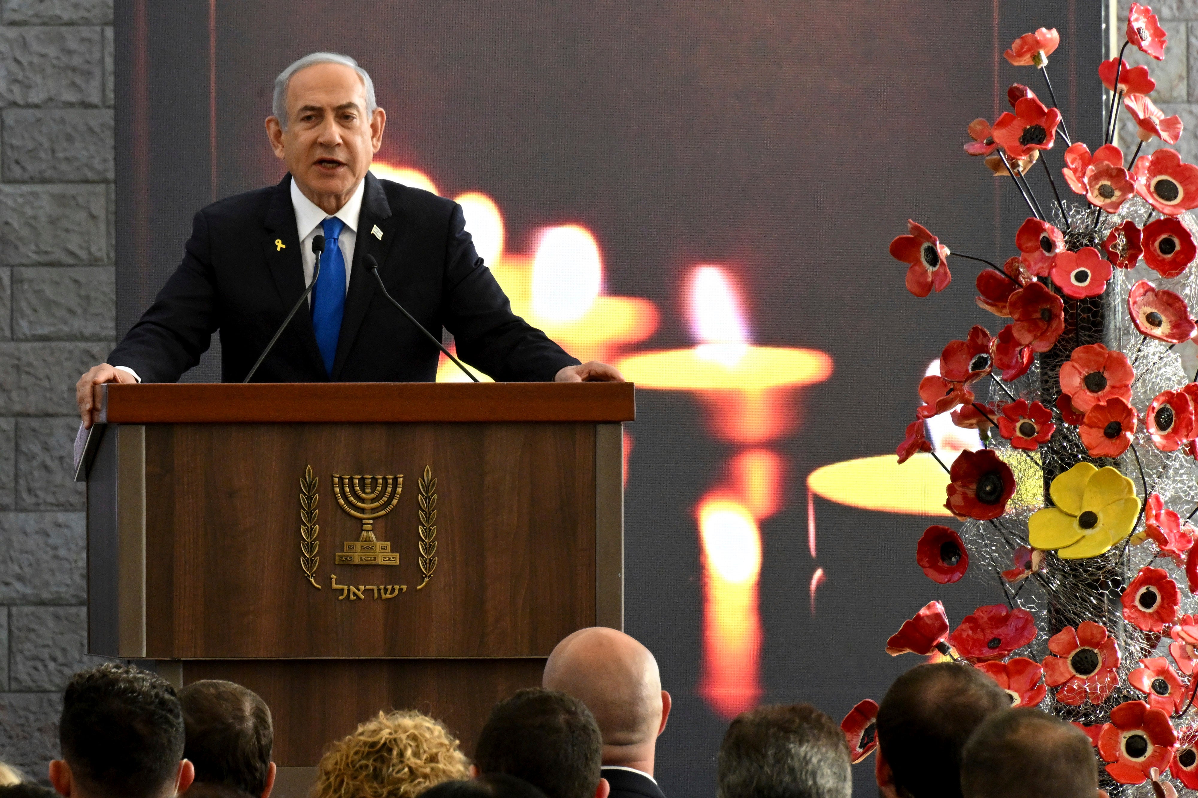 Datoteka: Izraelski premijer Benjamin Netanyahu govori na spomen -ceremoniji za one koje je Hamas ubio tijekom napada 7. listopada 2023. u Jeruzalemu