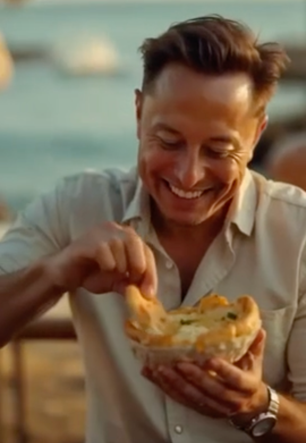 Čovjek, koji se čini da je Elon Musk, viđen je kako jede kruh i hummus na plaži