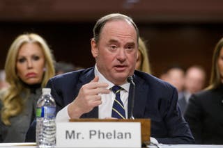 John Phelan, President Donald Trump's nominee to be Secretary of the Navy, appears before a Senate Committee on Armed Services hearing for his pending confirmation on Capitol Hill