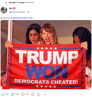 Predsjednik opet trola pop superzvijezdu Taylor Swift vraćajući Ai-generirani meme od sljedbenika