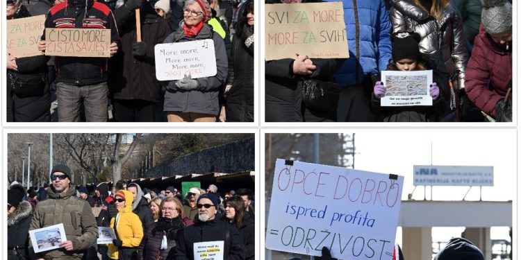 ZA ČISTO MORE I ZRAK NA KVARNERU Održan prosvjed ispred Rafinerije nafte Rijeka