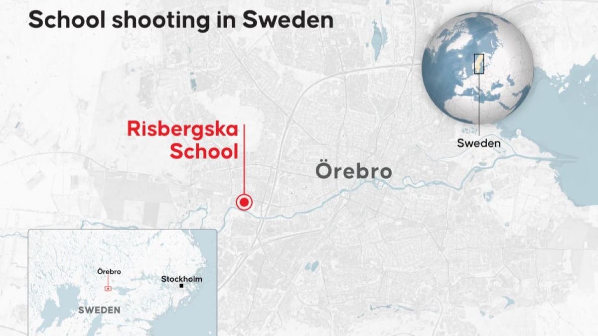 Karta koja prikazuje mjesto škole Risbergska u Švedskoj. (Foto Murat Usubali/Anadolu putem Getty Images)