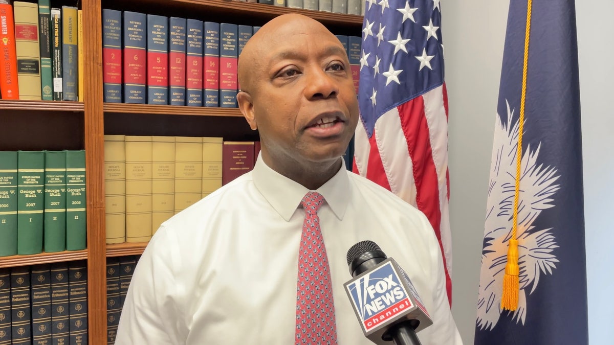 Senator Tim Scott iz Južne Karoline, predsjedavajući Nacionalnog republikanskog senatorskog odbora, intervjuirao je Fox News na Capitol Hillu, 19. veljače 2025. u Washingtonu DC 