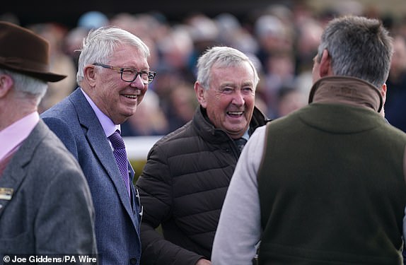 Sir Alex Ferguson (2nd left) on day one of the 2025 Cheltenham Festival at Cheltenham Racecourse. Picture date: Tuesday March 11, 2025. PA Photo. See PA story RACING Cheltenham. Photo credit should read: Joe Giddens/PA Wire.RESTRICTIONS: Use subject to restrictions. Editorial use only, no commercial use without prior consent from rights holder.
