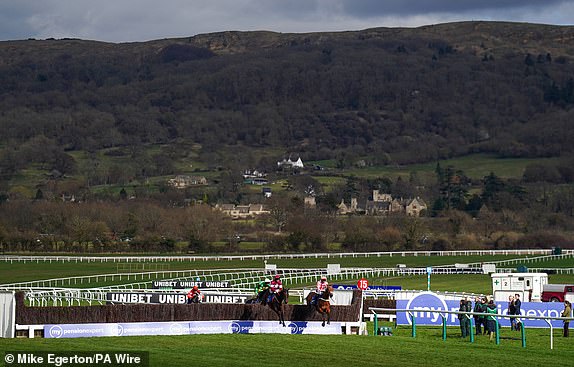 Jango Baie ridden by Nico de Boinville (right) on their way to winning the My Pension Expert Arkle Challenge Trophy Novices' Chase on day one of the 2025 Cheltenham Festival at Cheltenham Racecourse. Picture date: Tuesday March 11, 2025. PA Photo. See PA story RACING Cheltenham. Photo credit should read: Mike Egerton/PA Wire.RESTRICTIONS: Use subject to restrictions. Editorial use only, no commercial use without prior consent from rights holder.