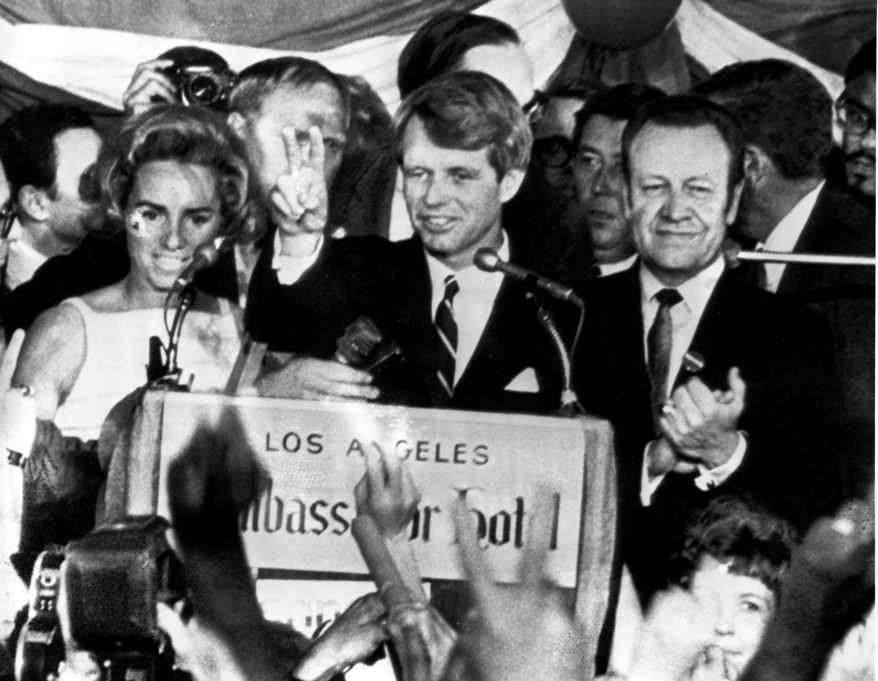 Robert F Kennedy speaking shortly before his murder at the Ambassador Hotel in Los Angeles moments after winning the California presidential primary