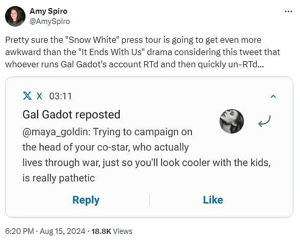 Činilo se da je Gadot napravio šiljasti kopač u Zegleru sa svojim X računom nakratko, nakratko, napisali tweet koji je glasio: 