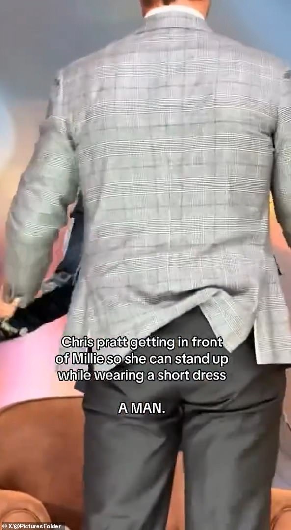 U virusnom videu s događaja prošlog četvrtka u Madridu, Španjolska, zvijezde Guardians of the Galaxy, 45, brzo su se upustili u akciju, pozicionirajući se ispred Browna, 21, nakon što se tiho zatražila za pomoć