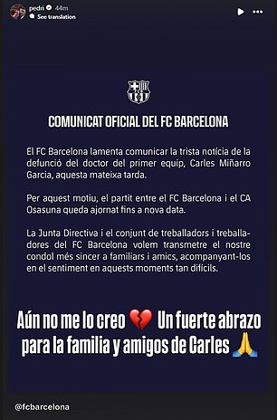 Barcelona zvijezda Pedri izdala je počast društvenim medijima liječniku