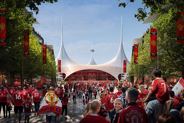 Verzija Wembley Way obložena vlastitim Đavovima na drvetu protezala bi se izvan trenutnog kipa Svetog Trojstva do dobrog unutarnjeg Old Trafforda