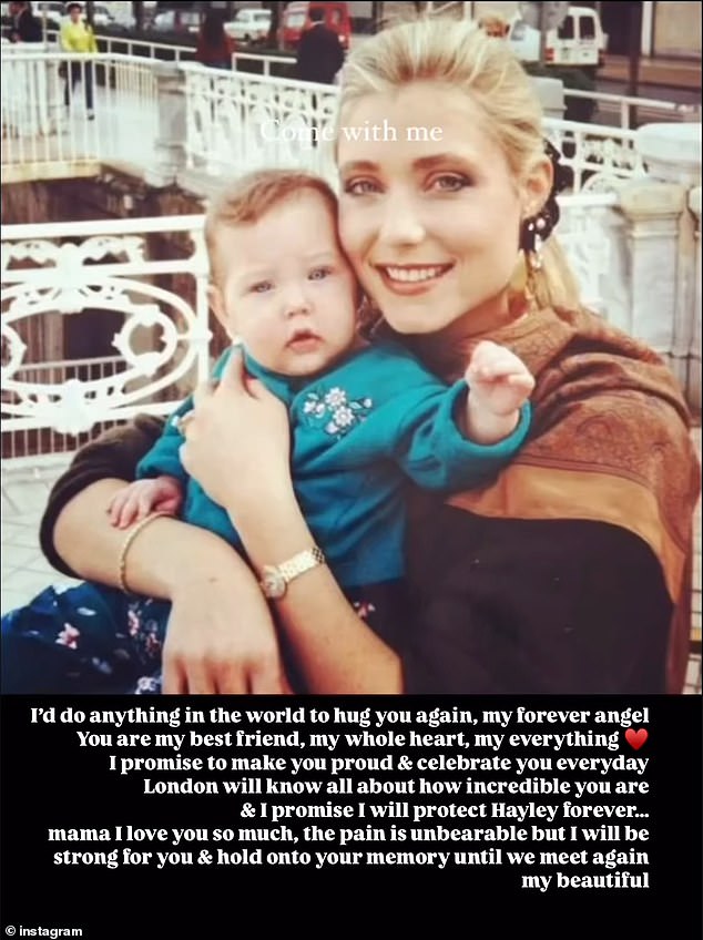 U Instagram Postu podijelila se tjedan dana nakon Bachove smrti, najstarija kći Hasselhoffa i Bach oprostila se od majke s srčanim prezentacijom fotografija s povratnim udarcima