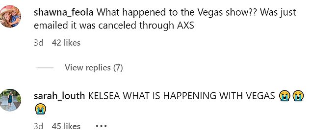Shawna Feola je rekla: 'Što se dogodilo s emisijom u Vegasu ?? Upravo je poslano e -poštom, otkazan je putem AXS -a. 