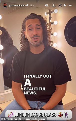 Rekao je: 'Ciao svima, napokon sam dobio lijepu vijest. 27. travnja bit ću u Londonu na plesnom potkrovlju, podučavajući vas dvije nevjerojatne razrede, jive i salsa '