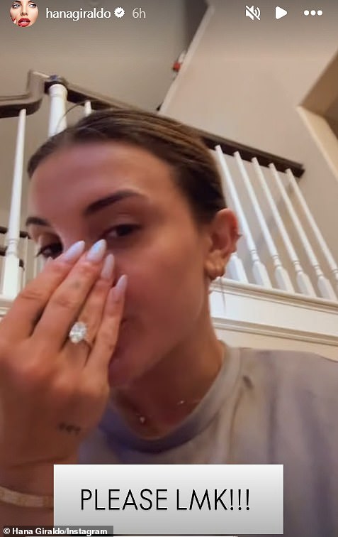 Nekoliko sati ranije u petak, Giraldo je nehotice pustio mačku iz torbe na njenom zaruku treptajući joj prsten u Instagram Story Video