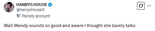 Drugi korisnik društvenih medija ostao je zbunjen, promatrajući: 'Wendy zvuči tako dobro i svjesno. Mislila sam da jedva govori '