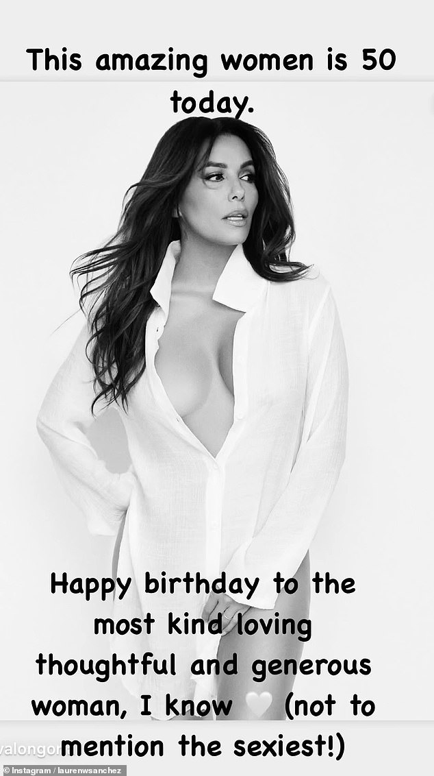 Longoria dugogodišnja prijateljica Lauren Sanchez (55) zgrabila je jedan od pucanja i upotrijebila ga za slanje rođendanskih želja u svojim Instagram pričama