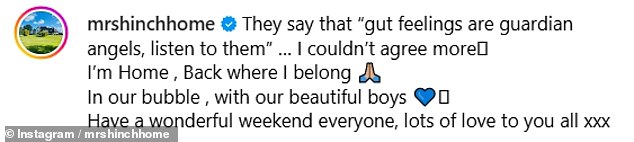 A sada je zabrinutim obožavateljima dala ažuriranje i uvjeravala sve da se vraća kući sa suprugom i tri sina