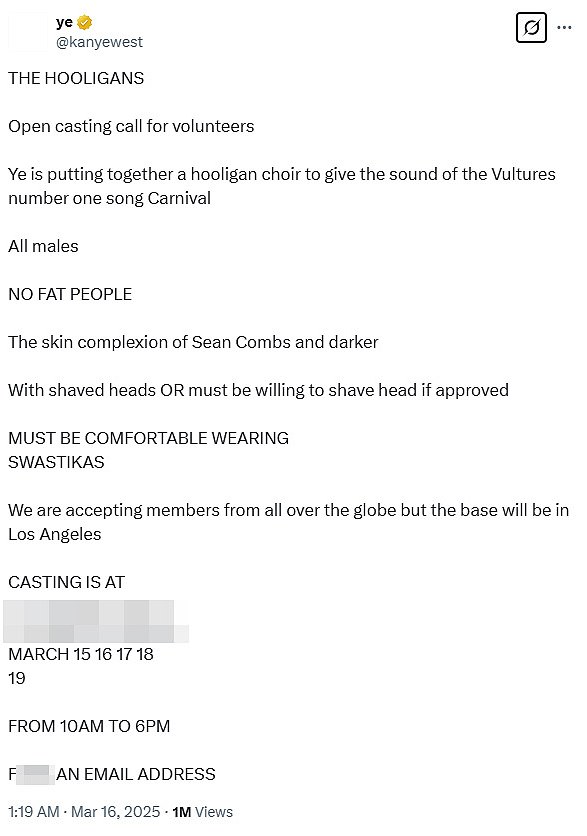 Post na X kasno u subotu navečer naveo je specifične zahtjeve za sve nade