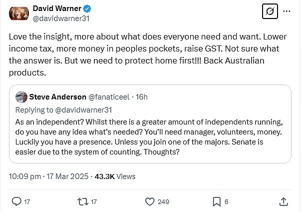 Warner je tada objavio svoju namjeru da 'smanji porez na dohodak i podigne GST'