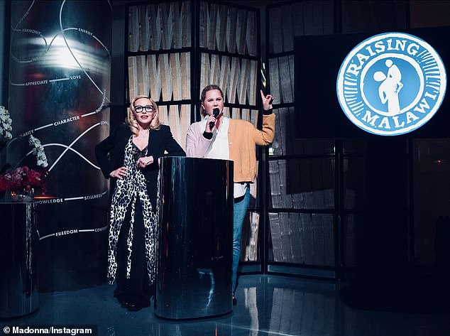 Materijalna djevojka prikupila je donacije uz pomoć njezine gal palce Amy Schumer, čija je šminkerica April Townes 'dovela u moj šminka, sumnjam kao znak poštovanja prema Lady M'