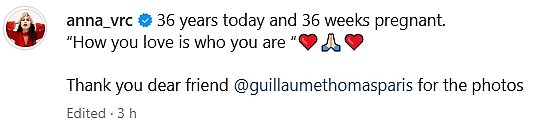 Prikazujući svoju rastuću bebu, Anna je napisala: '36 godina danas i 36 tjedana trudna. "Kako voliš ono što jesi" ¿¿¿¿'