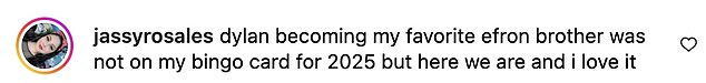 Reagirajući na sjajne snimke dvojice zgodnih muškaraca, obožavatelji su se požurili: 'Dylan postaje moj omiljeni brat Efron nije bio na mojoj Bingo kartici za 2025., ali evo nas i ja to volim'.