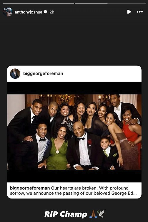 Anthony Joshua vodio je počast za Foremana s Repostom Instagram Post svoje obitelji